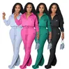 Heißes Design Frauen Feste Farbe 2 Stück Set Tracksuit Herbst Winter Kleidung Hemd Hosen Outfits Außenbekleidung Legging Sportswear Pullover