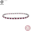 Charmarmband Rinntin 925 Sterling Silver Tennis Armband för kvinnor 3mm Clear Ruby Cubic Zirconia Luxury Chain Armband Jewelry Gift SB138 Q231025