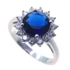 Cluster Rings Selling Wedding Women Ring With Blue Color Stone Engagement 925 Sterling Silver Round Cut For Gift