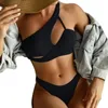 Dameszwemkleding 2-delige badpakken Halterringbikiniset met cover-up rok Damessuites-zwemtop