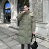 Damen Trenchcoats Mit Kapuze Lange Daunenjacke Frau Reißverschluss Knopf Lose Mode Winterjacken 2023 Tasche Baumwolle Gefütterter Parka Damenmantel