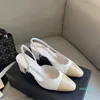 Designer - apartamentos de couro clássico saltos gatinho sandálias estilingue bombas 6.5cm saltos grossos sapatos femininos sandálias de luxo mulheres sapatos de casamento