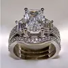 SZ5-11 Gioielli di moda taglio principessa in oro bianco 10kt riempito GF topazio bianco CZ diamante simulato Wedding Lady donna ri249c
