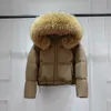 Frauen Pelz Faux Lagabogy Winter Puffer Jacke Frauen Mit Kapuze Lose Langarm Warme Casual Weiße Ente Unten Mantel Big Echt waschbär Weibliche 231025