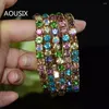 Bedelarmbanden 5 stuks goud 5 mm kleurrijke grote strass armband roze groen rood stretch dames bruiloft mode-sieraden feestgeschenken