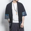 Suéteres masculinos estilo chinês algodão e linho de manga média hanfu fino retrô solto combinando cardigan para homens