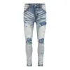 Amares Designer Heren Jeans Paarse Jeans High Street Hole Star Patch Heren Dames Amares Star Geborduurde Paneelbroek Stretch slanke broek28-40