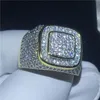 Stilig manlig hiphop ring pave inställning 274 st 5a cz gult guld fylld 925 silver bröllop band ring för män fest smycken230m