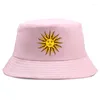 Berets Sonne Gold Druck Sommer Doppel Seite Eimer Hut Erwachsene Casual Panama Unisex Reise Baumwolle Fischer Kappe Junge Mädchen Motorhaube homme