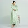 Etniska kläder marocko kaftan muslimska abaya eleganta pärlor kvinnor klär 2 bit set klänningar dubai arabiska siden satin kimono cardigan robe outfits