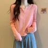 Femmes Tricots Bouton Femmes Casual Mignon Style Coréen Tee Cardigan Vêtements Esthétique Vintage Prairie Chic O Cou Rose Y2k Doux Ropa Mujer