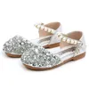 Flat shoes Princess Girls Party Dance Shoes Student Flats Children Girls Shoes Pearl Sequin Sandals Kids Performance Shoes CSH1218 231025