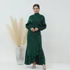 Ubranie etniczne islam abaya stały kolor wysoki szyja kobiety muzułmańska sukienka Dubai Turkry elegancka pliska szczupła szatę moda maroko maroko