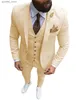 Men's Suits Blazers Men Suits 3 Pieces Slim Fit Casual Business Champagne Lapel Khaki Formal Tuxedos for Wedding Groomsmen (Blazer+Pants+Vest) Q231025