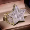 Grande bague pentagramme en pierre de Zircon scintillante, style Hip Hop, étoile, pour femmes et hommes, bijoux à la mode, bague de fiançailles de mariage, nouvelle collection 2020, 241a