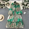 Lässige Kleider American Chic Elegant für Frauen Oansatz Lange Puffärmel Blumendruck Patchwork Vestidos Herbst Vielseitiges Kleid Dropship