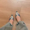 N829-68 Denim Blue Fashion High Heeled Shoes For Women With Thin Heels Square Buckle Pointed Toe Fashionabla and Luxurious Style Single Shoes