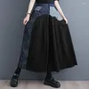 Women's Pants 2023 Arrival Patchwork Denim Loose Pleated Summer Wide Leg Office Lady Work Culottes Fashion Women Casual