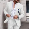 Men's Suits Blazers Linen Suit Wedding Suits for Men 2023 Luxury Lapel Collar Top+pants 2 Piece Set double-breasted Flax Trajes Elegante Para Hombre Q231025