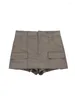 Damen-Shorts, Kunstleder-Miniröcke für Damen, Herbst 2023, mittlere Taille, Reißverschluss, schick, Flip-Taschen, Dekoration