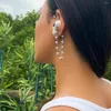 Boucles d'oreilles à dos en perles d'imitation Vintage, Clip d'oreille Anti-perte, supports d'écouteurs Bluetooth pour femmes, pompon suspendu, 2023