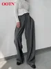 Pantalon femme bureau gris plissé Long élégant taille haute jambe large femmes Vintage solide sergé pantalon ample femme 2023 automne