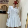 Primavera semplice scollo a V Vestido De Mujer Fold Design Loose Femme Robe Korea Chic Doll Dress per le donne 210506294K