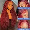 Dantelli peruklar 13x4 99j Burgundy kırmızı renkli derin kıvırcık dantel ön insan saç perukları kadınlar için su dalgası şeffaf dantel frontal peruk glueless 231024