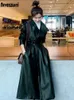Kadınlar deri sahte nerzazzurri bahar siyah büyük boy uzun su geçirmez trençkot Kadınlar için kol gevşek Kore moda kıyafetleri 231025