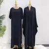 Etniska kläder Eid 2 Piece Abaya Matchande muslimska uppsättningar Hijab Dress Open Abayas för kvinnor Dubai Turkiet Kort ärm Inre klänningar Afrikan