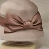 Baretten Vrouwen Versieren Muts Wol Fedora Tovenaar Cloche Met Boog Accent Dames Samendrukbare Bowler Lamp Emmer