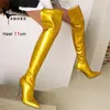 Buty długie buty dla kobiet ciemnoniebieskie spiczasty stóp metalowy sztylet pięta patentowa skórzana skórzana samica butów duży rozmiar krótki plushl231025