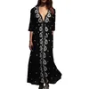 Sukienki swobodne Summer Hafted Sukienka 3 4 rękawowe Tunik w stylu dekoltu
