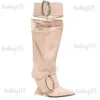 Bottes 2023 européennes et américaines nouvelles femmes boucle de ceinture genou longueur bottes pour femmes mode pointu en forme de talon haut bottes de grande taille T231025