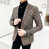 Grid Brand Clothing Men Spring Casual Business Suit Manlig högkvalitativ bomullsslim Fit Blazers Jackor Man Plaid Coats S XL