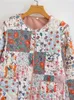 Giacche da donna Autunno Donna Manica lunga O Collo Cappotto trapuntato con stampa floreale patchwork