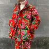 Vestes pour hommes Veste à fleurs du nord-est veste rembourrée en coton couple veste rembourrée en coton épaissie veste rembourrée en coton de la mode chinoise pour hommes se YQ231025