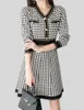 Vestidos casuais mulheres outono inverno vintage xadrez camisola de malha 2023 v pescoço listrado retalhos malhas a-line vestido elegante vestidos