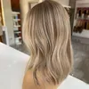 Braune Highlight-Perücke, Echthaar, 360-Grad-Spitze-Frontal-Perücke, kurze gewellte HD-Spitze-Perücke, aschblonde Spitze-Front-Synthetik-Perücken für Frauen