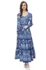 Women's Runway Dresses Sweetheart Neckline Long Sleeves Vintage Printed Tiered Elegant Designer Maxi Vestidos