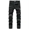 Black Rivets Men's Jeans Stretch Ripped Paint Denim Pants Fashion Slim Embroidery Trousers Punk Style Male Clothing Pantalone249s