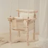 Huśtawki Skoczki Bauncers Baby Canvas Swing krzesło wiszące drewno dzieci przedszkole zabawki na zewnątrz osobowości wewnętrznej frędzlowate krzesło bujane dla dzieci 231025