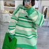 Designer Womens Sweater Moda Solta Grande Tamanho Redondo Pescoço Pulôver Bordado Listrado Cor Combinando Malha Cashmere Longo