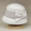 Baretten Vrouwen Versieren Muts Wol Fedora Tovenaar Cloche Met Boog Accent Dames Samendrukbare Bowler Lamp Emmer