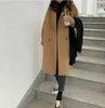 Frauen Pelz Faux Elegante Woll Trenchcoat Winter Mittellange Einreiher Warme Lose Wolle Windjacken Jacke Mantel für Frauen lässig 231025