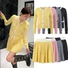 Contrast style miu single breasted knit cardigan long sleeved knit sweater jacket+pleated high waisted pleated skirt two-piece set for autumn