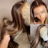 Lace Wigs 34Inch Bone Straight Highlight Lace Front Human Hair 4/27 Ombre 13x4 Lace Frontal Wigs 13x6 Honey Blonde Colored Wigs For Women 231024