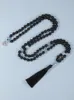 チョーカーYuokiaa Matte Black Onyx Mala Beads 108ネックレス祈り仏教ジャパマラ