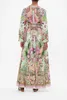 Australian designer dress V-neck lantern sleeve floral Leopard printed silk long dress