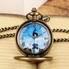 Pocket Watches Hollow Bronze N Seoul Tower Quartz titta på antika snygga gåvor män kvinnor romerska siffror blå urtavla